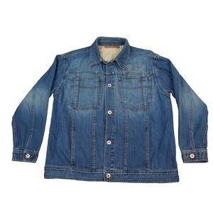 VTG Sean John Denim Jacket Men Large Blue Trucker Script Hip Hop‎ Y2K Streetwer